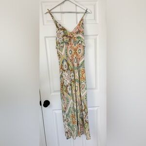 Sanctuary Boho Paisley Maxi Dress Spaghetti Strap V-Neck Ruffle Spring Summer